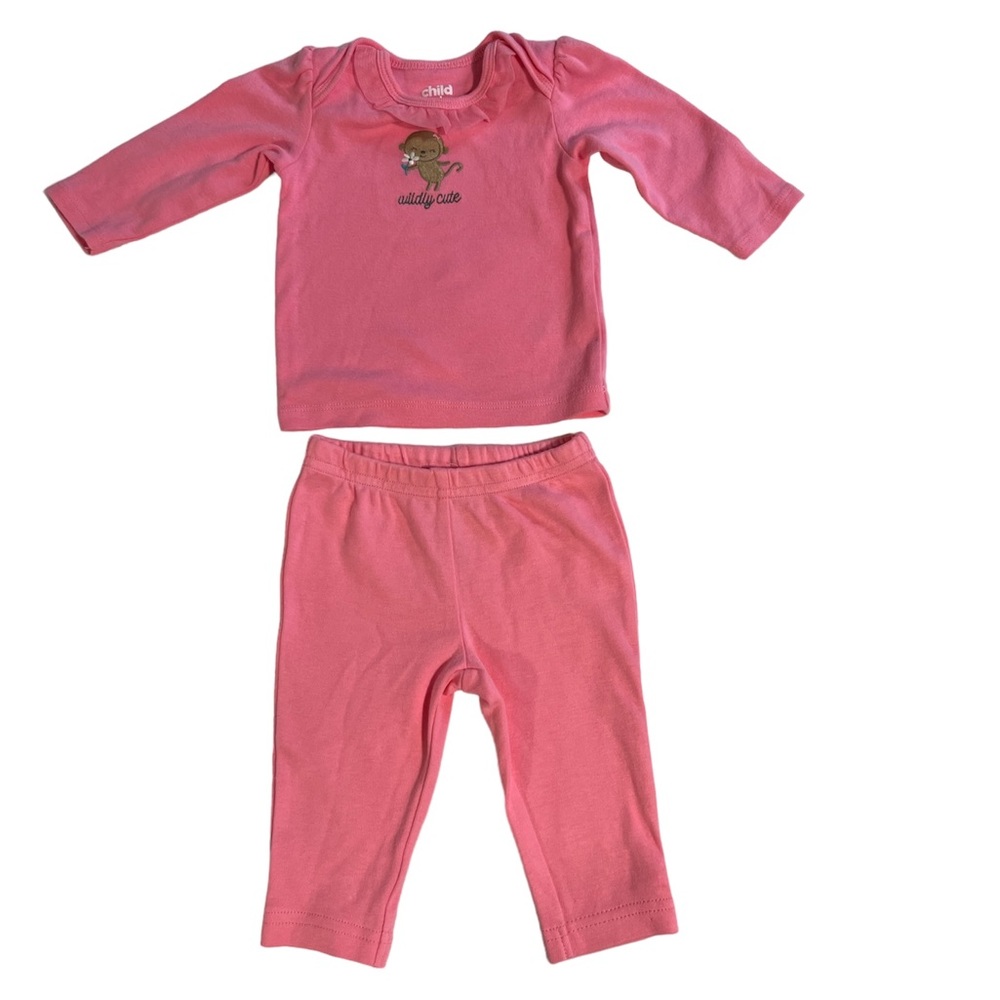 Carter’s baby pink pants & matching shirt w/ embroidered monkey size 0-3mo